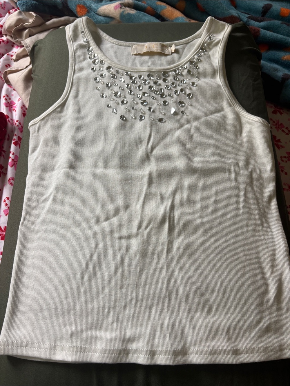 Beaded White Women's Tank Top